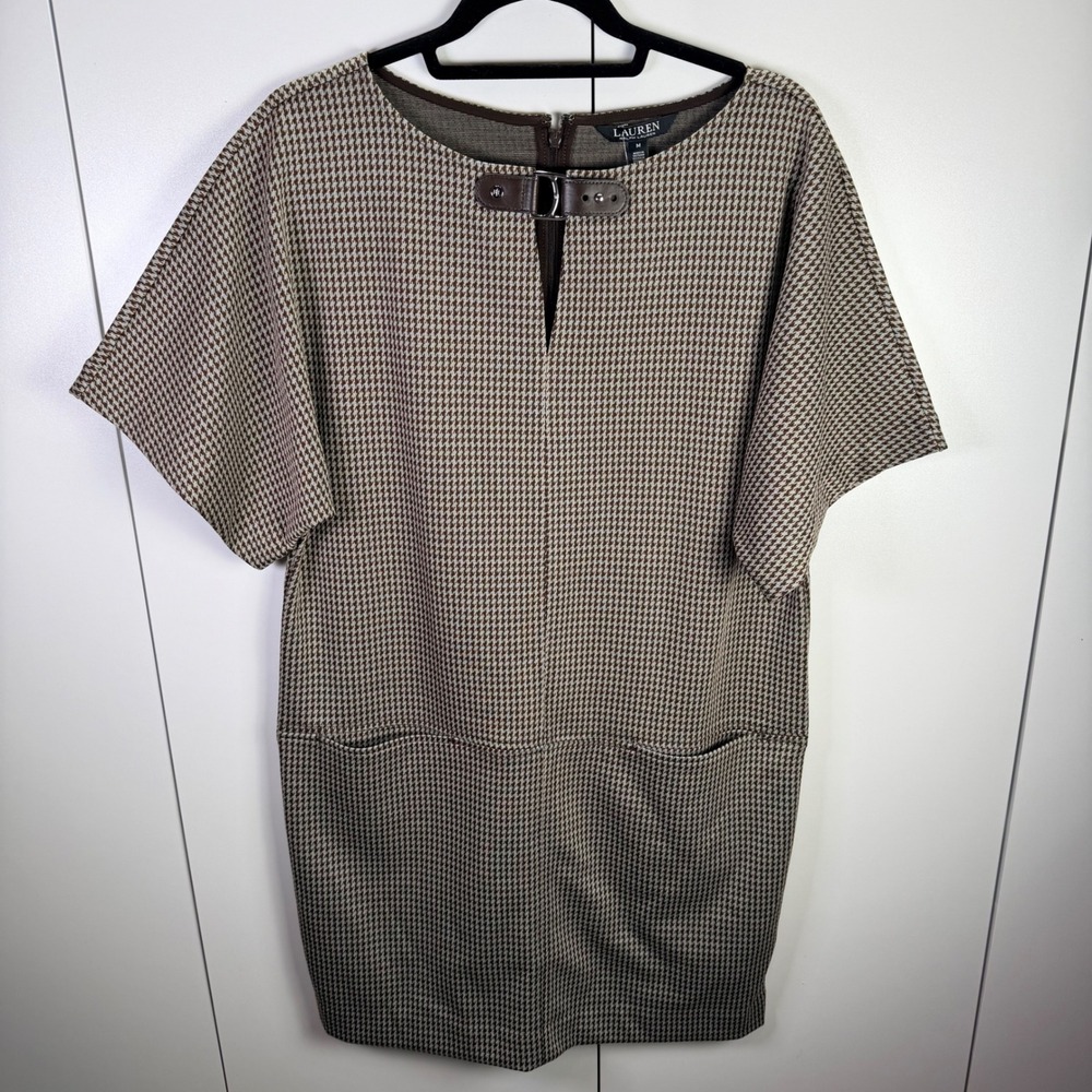 NWT Ralph Lauren Womens M Houndstooth Buckle Trim Jacquard Dress Preppy Academia